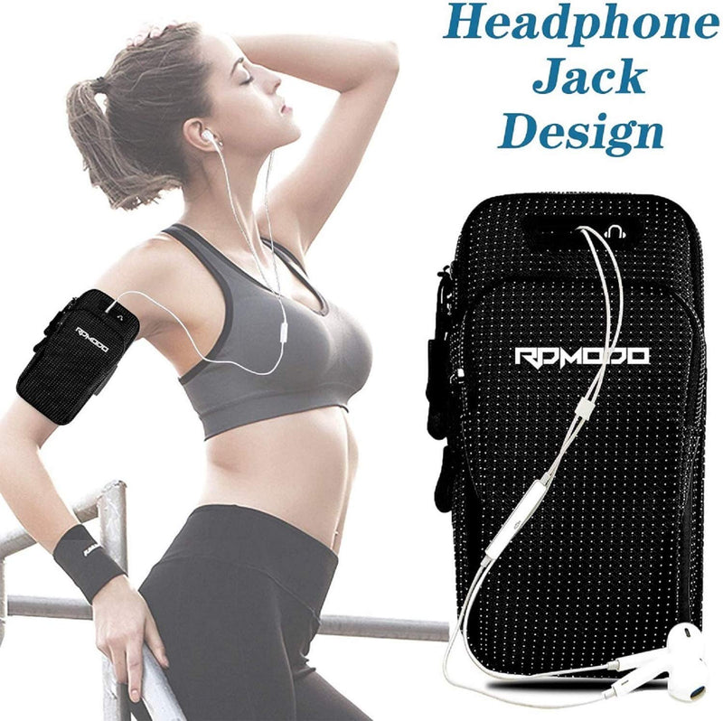 Running Armband Phone Holder, Water Resistant Arm Bands for iPhone Samsung LG Card Keys, 2 Pockets Plus Size Elastic Band Phone Pouch for Running Exercise Gym Walking Women Men Under 7.5 Inch 7.5 inches Black