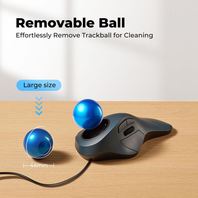 Wired Trackball Mouse for Large Hands, Ergonomic Design Reduces Wrist & Muscle Strain, Precision Tracking with Easy Index Finger Control, Compatible with PC, Laptop, Windows, Mac, Blue D-Blue