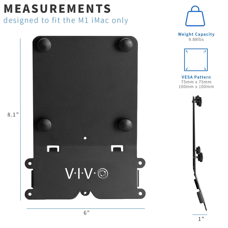 VIVO VESA Adapter Plate Bracket Kit Designed for 24 inch M1 iMac Series Monitors, VESA up to 100x100, Black, Mount-MACM1