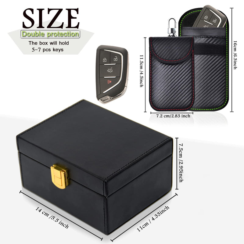 Faraday Box & 2 Pack Faraday Bag for Key Fob Protector, Faraday Cage Key Fob Signal Blocker Faraday Key Fob Protector Faraday Pouch RFID Box for Car Keys Medium