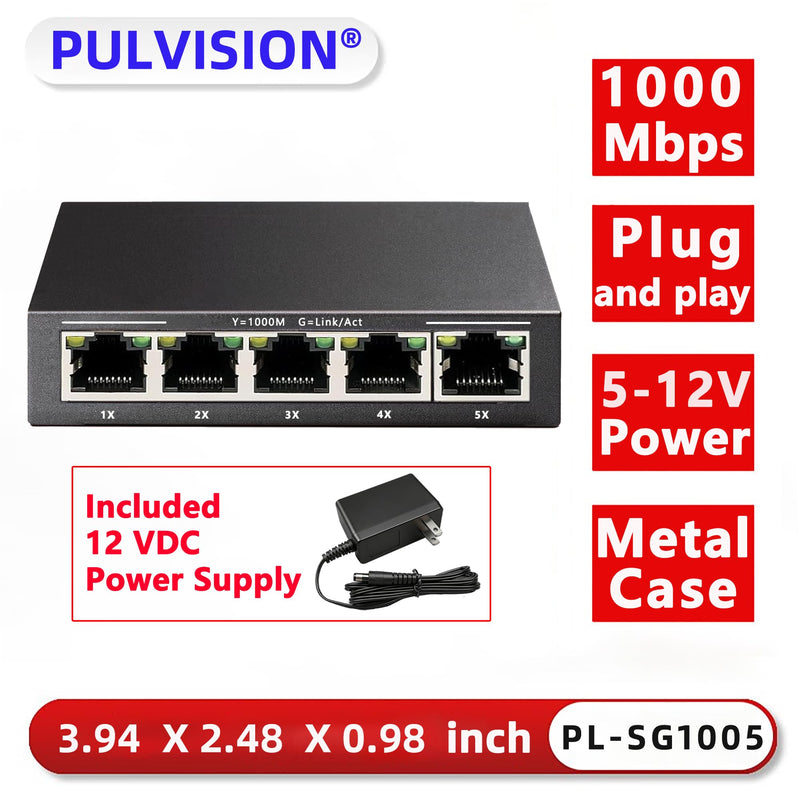 5 Port Gigabit Ethernet Switch|10/100/1000Mbps|Mini Metal Housing Switch|Plug&Play|Fanless Design| Desktop Ethernet Splitter |Unmanaged Network Switch 5 Port | Gigabit