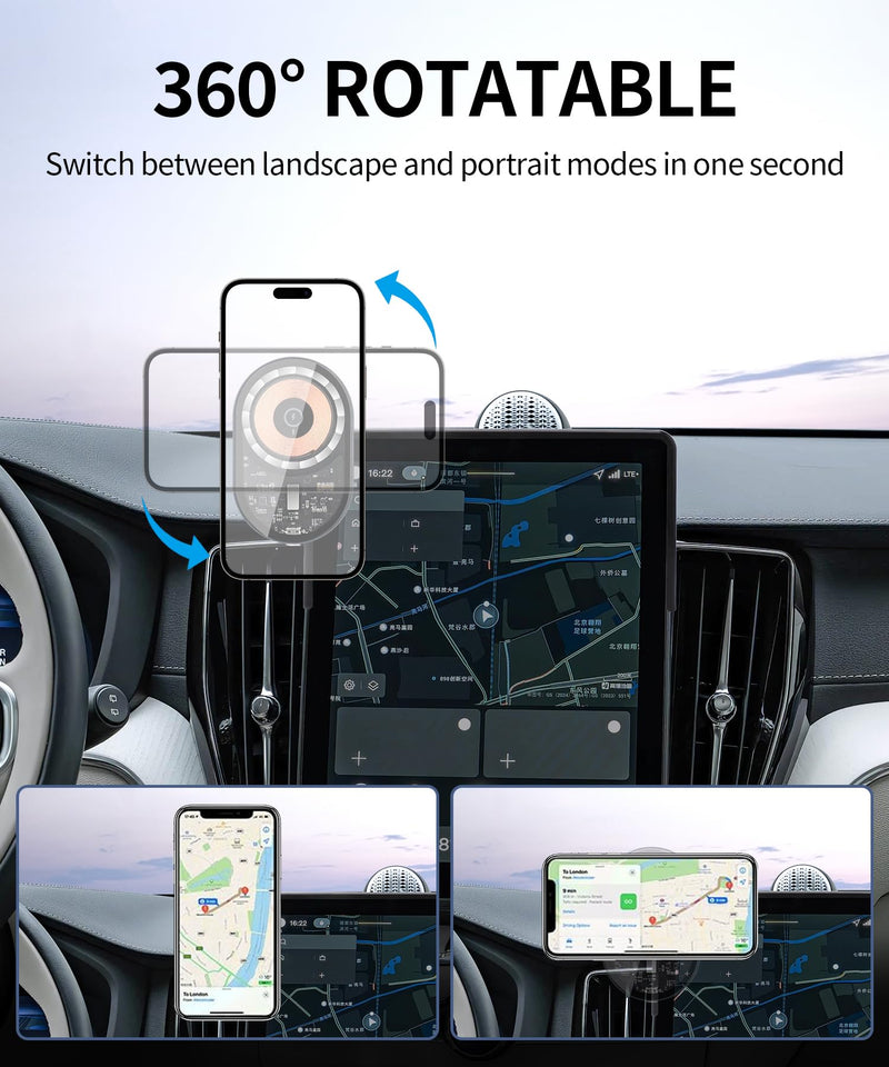 15W Fast Wireless Charger Car Phone Holder for Volvo XC60/XC90 2025-2026 | 11.2"Screen Magsafe Accessories Charging Magnetic Cell Phone Holder Clip Compatible with iPhone Android, 3D Fit Vehicle Stand