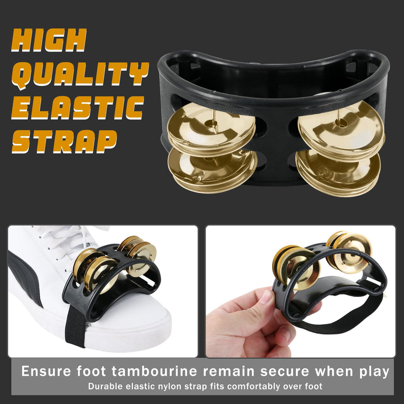 EASTROCK Foot Tambourine Percussion Musical Instrument, Foot Percussion with Steel Jingle Bells for Drum & Guitar Playing Black Golden-1