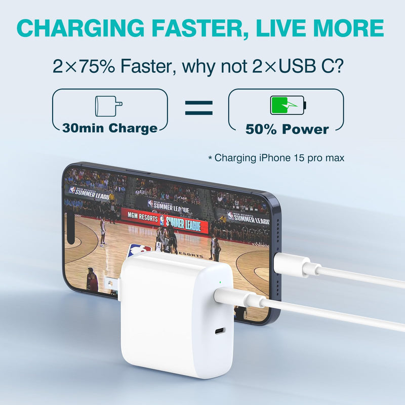 40W Dual USB C Charger for iPad Pro 13, 12.9, 11 inch 2024 2023 2022 2021 2020 2019, iPad Air 5 4, Mini 6, iPad 10, iPhone 15/15 Pro Max, 2 x 20W Type C Wall Charger, 6.6ft USB-C Cable