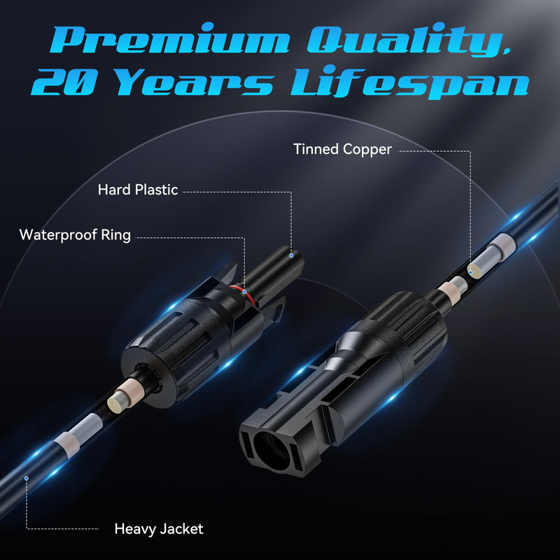 1 Pair of Solar Connectors Y Branch Parallel Adapter Cable, Power Solar Cable for Solar Panel, 30A 1000V Y-Branch Cable with CE and TUV Certification, Y Parallel Solar Wire in Pair (1*M/FFFF+1*F/MMMM) M/FFFF+F/MMMM