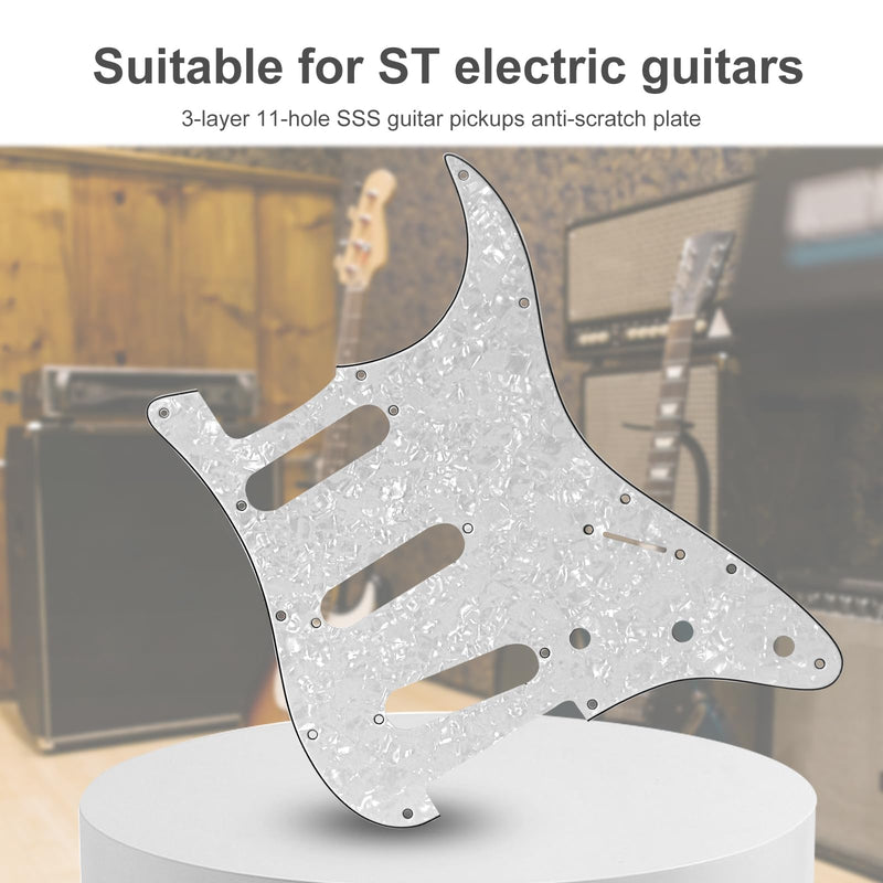 [AUSTRALIA] - SAPHUE SSS 11 Holes Strat Electric Guitar Pickguard and BackPlate Set for Fender US/Mexico Made Standard Stratocaster Modern Style Guitar Parts (SSS,3Ply White Pearl) 3Ply White Pearl 