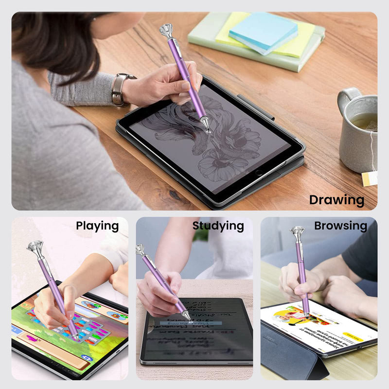 Honiha Stylus Pen, Big Diamond Multi-Tips Stylus Pens for Touch Screens Capacitive Stylus Universal Stylist Pen for for iPad iPhone and All Other Tablets & Cell Phones-Purple Purple