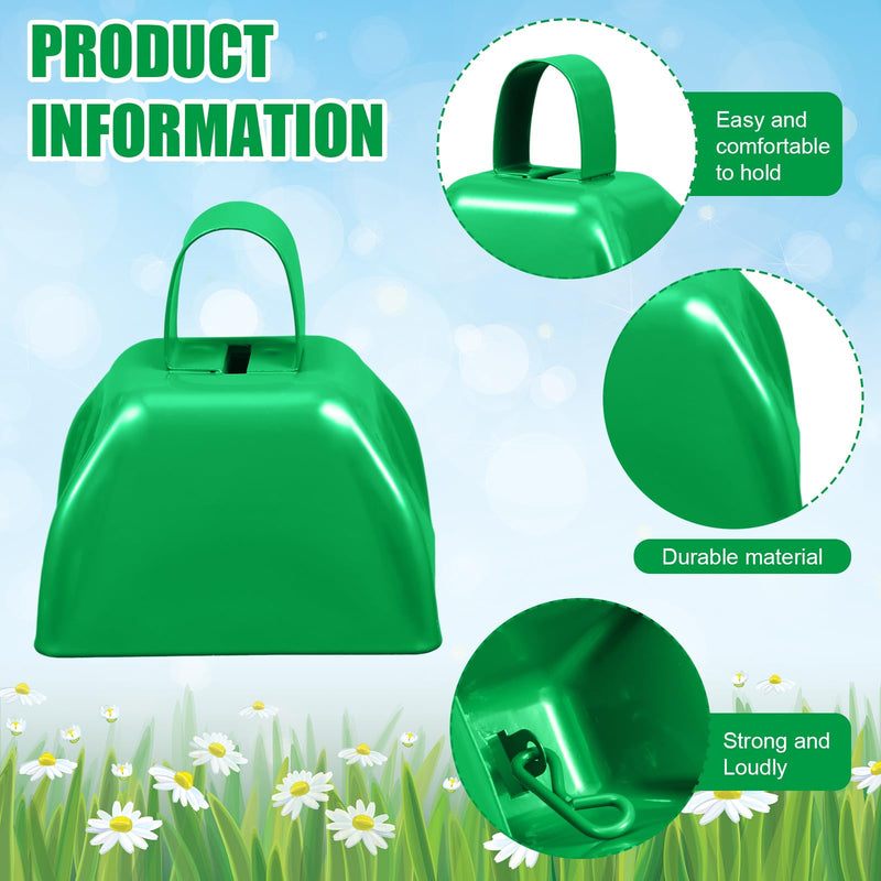 Therwen 12 Pack Metal Cow Bells Noise Makers with Handle 3 Inch Hand Percussion Cowbells Bulk Loud Call Bell for Sporting Events Cheering Football Games Team Spirit Weddings Party Noisemakers (Green) Green