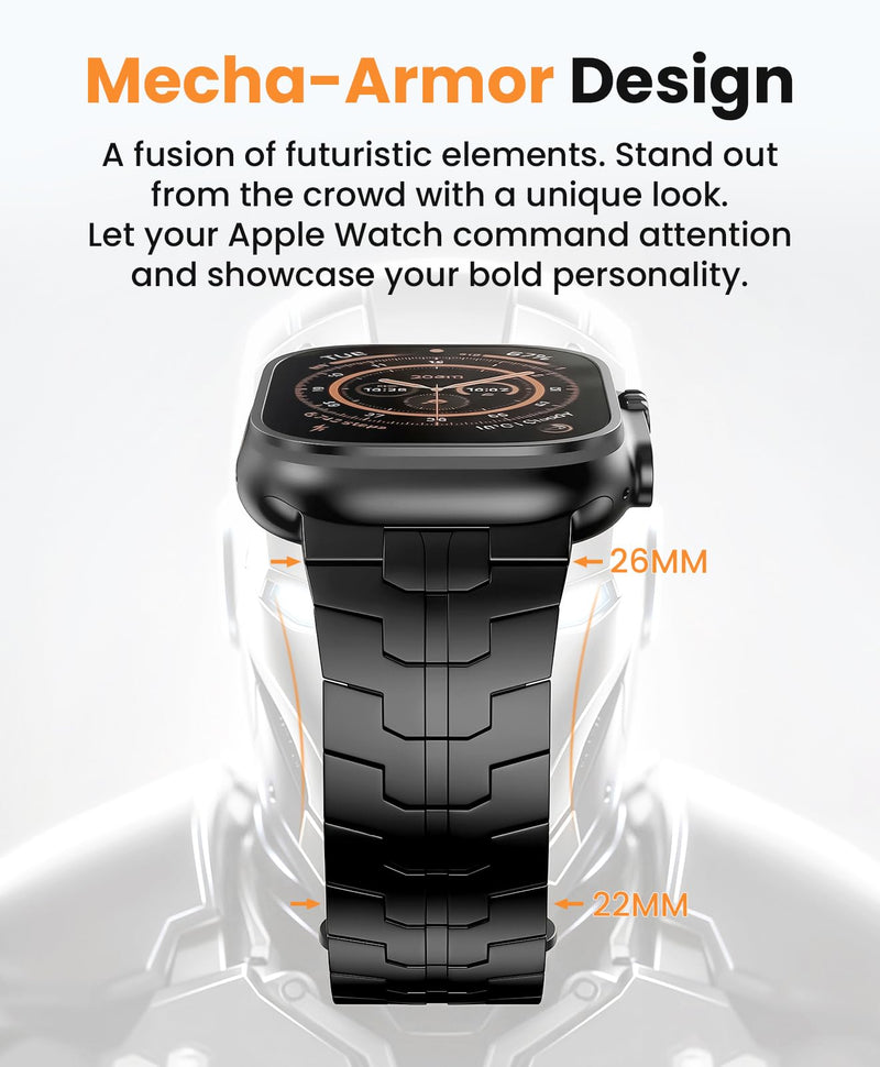 Grade 5 Titanium Band for Apple Watch Ultra 3/2/1 49mm & Series 11/10 46mm, DLC Coating Anti-Scratch Ultra 3 Band with Small-Link Design for Precise Fit, Secure Butterfly Clasp Band for Men Black Band Width 26-22mm Taper