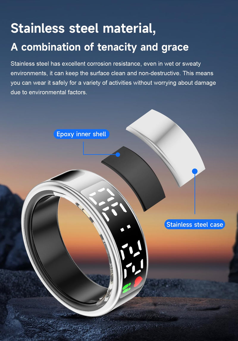 Fitness Tracker Ring, Smart Ring with Display & Charging Case, Accurate Monitoring of Pedometer, Heart & Temperature, IP68 Waterproof, 5-Day Battery Life, Black #12