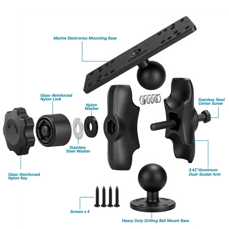 Anti-Theft Aluminum Fish Finder Mount with Lock Knob, 3.42'' Short Arm Marine Electronic Mount,Saltwater Resistant Aluminum Bracket Compatible with Garmin, Lowrance, Humminbird and More Anti-Theft-Small Sized