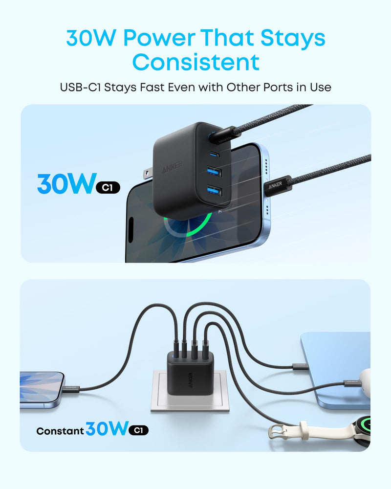 Anker Cable [2 Pack, 10FT], USB A to USB C Cable for iPhone 17 Series,Zolo Charger Block, 2-Pack 4-Port Wall Adapter with 50W Max Output