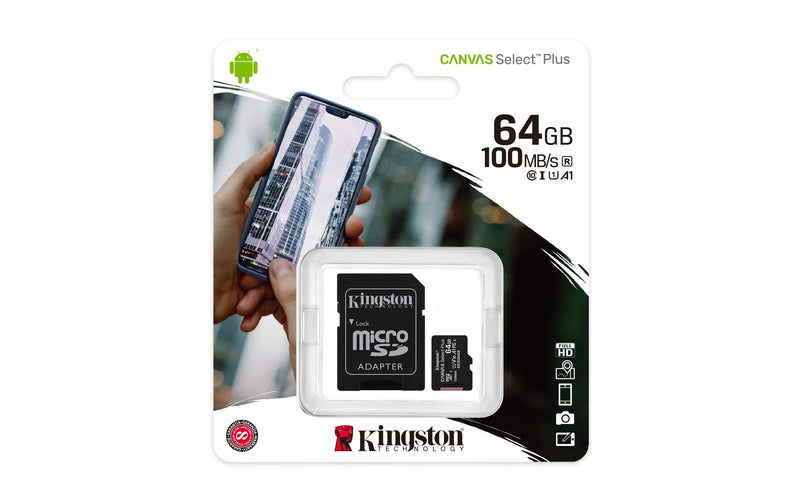 Kingston 64GB microSDXC Canvas Select Plus Class 10 Flash Memory Card SDCS2 Memory