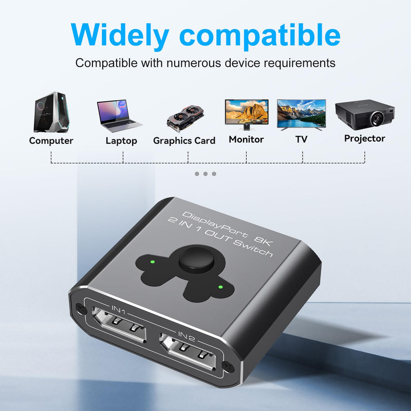[AUSTRALIA] - Displayport Switch 2 in 1 Out 8K60Hz 4K144Hz DP 1.4 Switcher Compatible with TVs Monitors Laptops PCs Projectors etc (Unidirectional) Unidirectional 