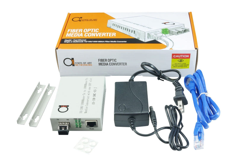 Single Mode LC Gigabit Fiber to Ethernet Media Converter, LC SFP Included | SFP 1310nm 20 km/12.43 miles, Cat6 cable in set - UTP Cat5e Cat6 RJ45 10/100/1000 auto sensing, 1000/100Base-LX, jumbo, LLF