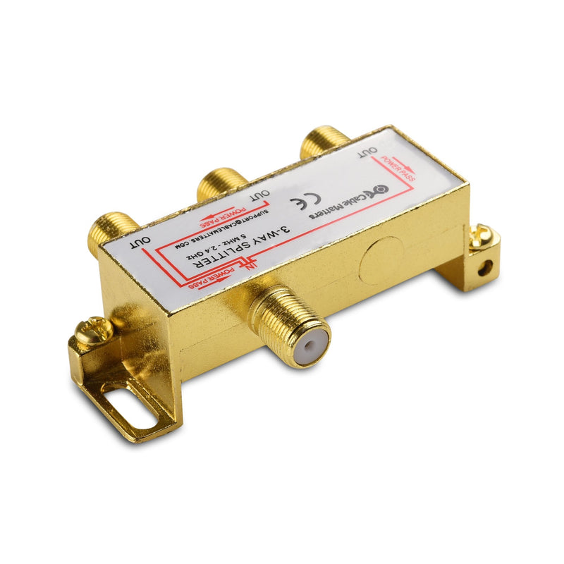 Cable Matters 2-Pack 2.4 Ghz 3 Way Coaxial Cable Splitter for STB TV, Antenna and MoCA Network - All Port Power Passing - Gold Plated and Corrosion Resistant 3-Way