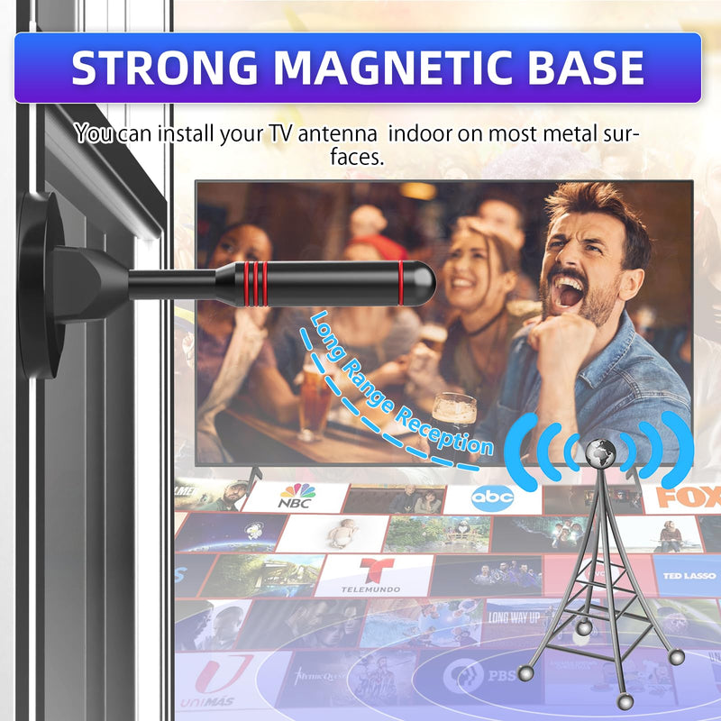 TV Antenna for Smart TV Indoor, 2024 Digital TV Antenna Indoor with Strong Magnetic Base 360°&Long Range Reception for Local Channels, Easy Setup Antenna for TV Without Cable (DT 011-US11) DT 011-US11