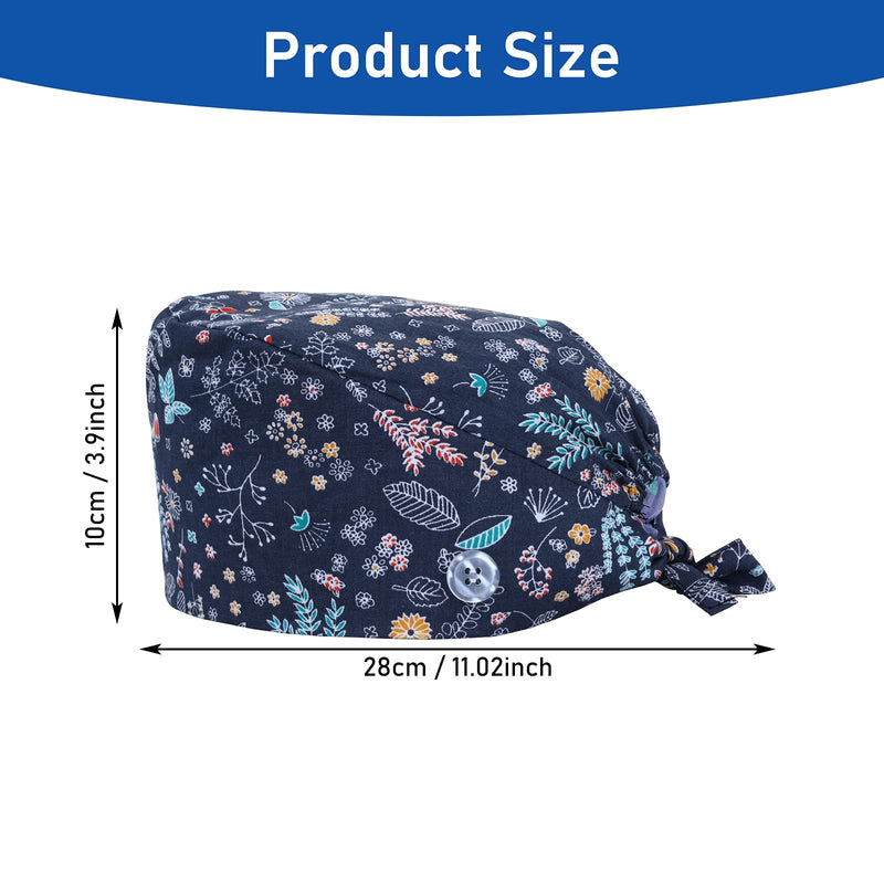 Pack of 3 Surgical Cap, Fabric Nurse Cap, Adjustable Surgical Hat, Buttons, Adjustable Work Cap with Sweatband Hoods, Bag Caps, Cotton Dust Cap, Printed Turban Hat, Fit