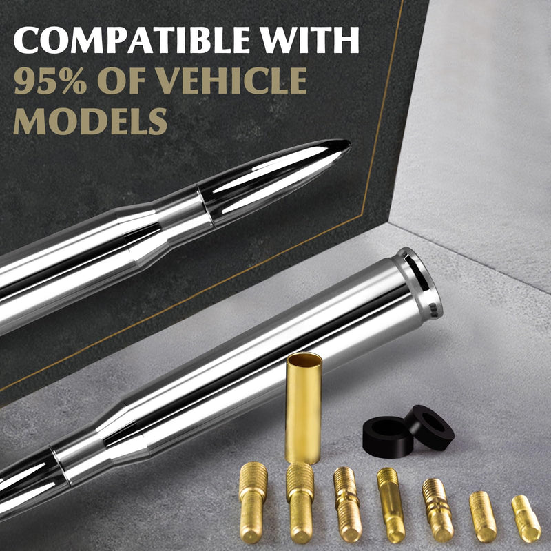 7.8in Chrome Bullet Antenna 50 Cal Car Truck Antenna Truck Accessories Silverado 1500 F150 F250 F350 RAM GMC Sierra Ranger Short Replacement Antena (Chrome, 7.8inch)