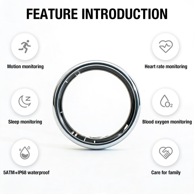 Smart Ring for Women & Men, Health Tracker & 5ATM. (Silver, 9#) | No Subscription Fee，Heart Rate, Blood Oxygen,Blood Pressure, Sleep Heart Rate Tracker for iOS & Android