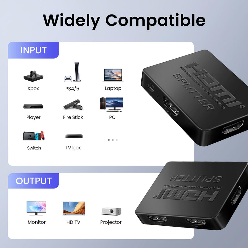 avedio links HDMI Splitter 1 in 4 Out with HDMI Cable, 4K HDMI Splitter 1X4 Mirror Screen, USB Power Splitter 1 Input 4 Output Support 4KX2K, 1080P@60Hz, 3D, HDR, 1 Source to 4 HDMI displays 1x4 4K@30Hz