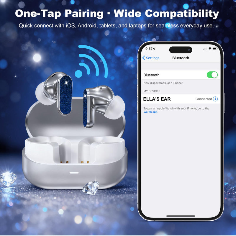 Wireless Earbuds, Jewelry Wireless Headphones with Active Noise Cancellation, Anniversary & Birthday Gifts for Women/Girls/Wife, in-Ear Bluetooth 5.4 Earphones Clear Calls - Blue Black gold sand