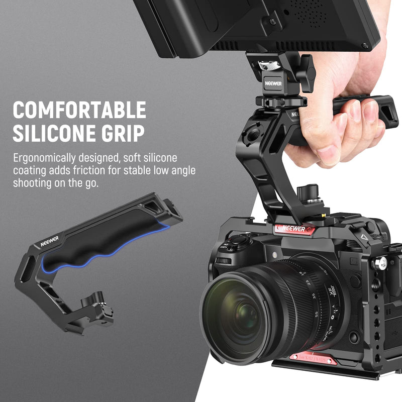 NEEWER Top Handle and NATO Rail Kit, Comfort Silicone Grip with Quick Release NATO Clamp, 3 Cold Shoes and 1/4" 3/8" ARRI Threads, Compatible with SmallRig Camera Cage Video Rig, CA008