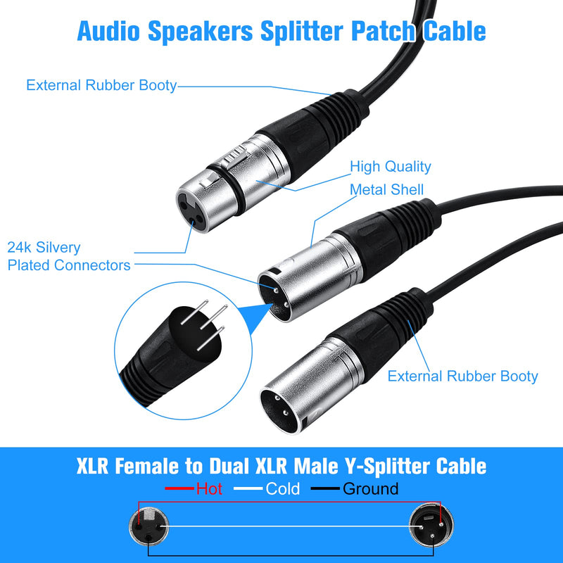 [AUSTRALIA] - Kigeli XLR Y Splitter Cable 1 Female to 2 Male Patch Cable Balanced Microphone Cord Audio Adaptor for Speaker Stereo Mic to L and R Audio Track, 1 Foot(10 Pcs) 10 