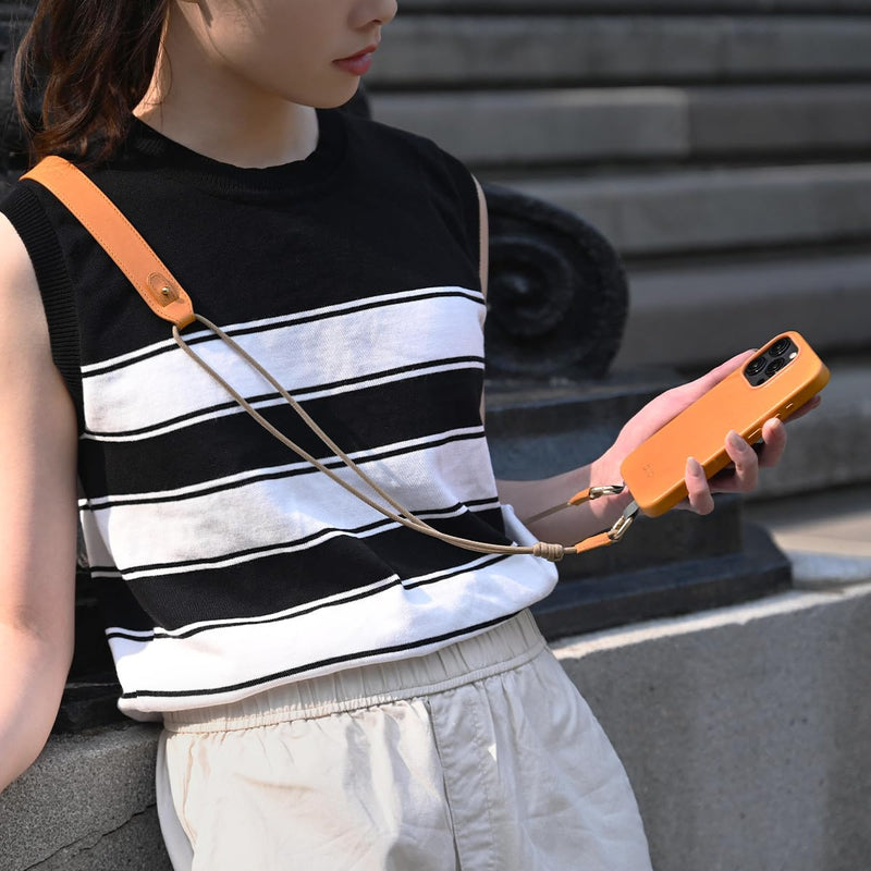 alto Universal Cell Phone Crossbody Lanyard Shoulder Pad Set, Detachable Patch, Adjustable Nylon Strap with Italian Leather Pads for iPhone and Android Full Body Phone Cases (Caramel Brown) Caramel Brown