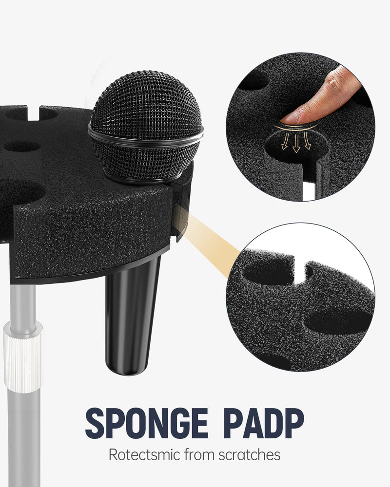 Multi Microphone Holder【Aluminum/Upgraded】Multi Mic Holder Up to 6 Mics, Wired and Wireless mic Holder for Stand, Multiple Microphone Holder for storage Organizer & Display, w/ 3/8"-16 Threaded