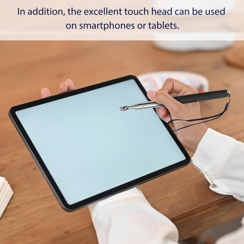 Retractable Teacher Pointer 𝟑𝟗.𝟓'', Pointer Stick with 𝗦𝘁𝘆𝗹𝘂𝘀 Smooth Sensitive Tablet Pen Stylus Pen, Teacher Coach Presenter Pointer with Lanyard Black