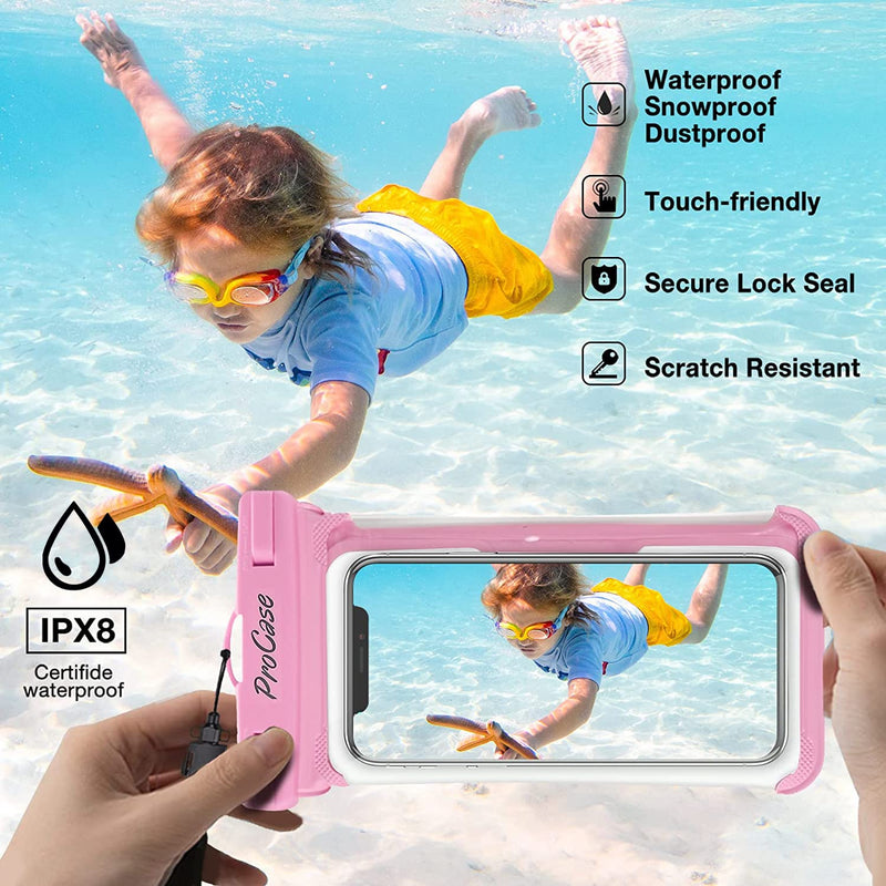 Waterproof Phone Pouch Case for Snorkeling, Underwater Dry Bag for iPhone 15 14 13 Pro Max 12 11, Galaxy S24 S23 S2 Ultra Note Pixel Up to 7", Beach Essentials -2Pack, Pink/Black