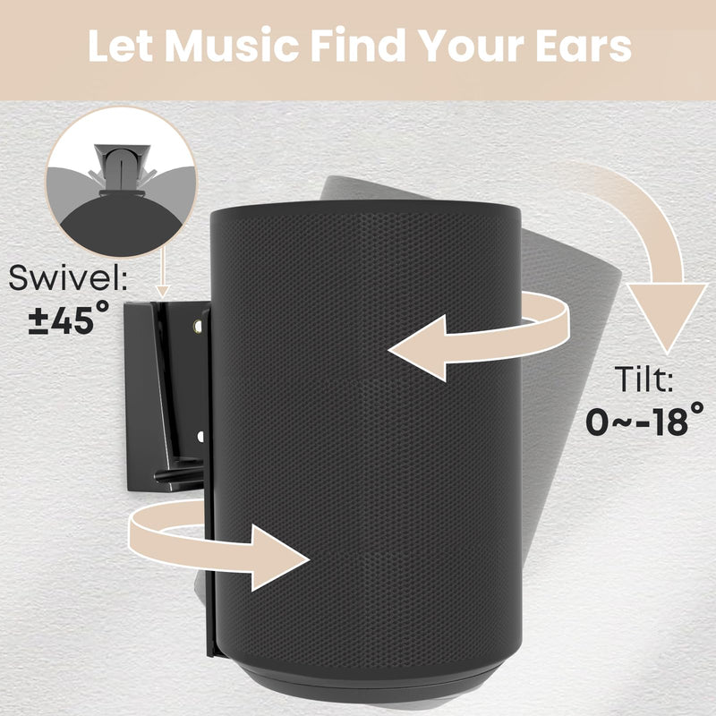 PUTORSEN Speaker Wall Mount for Sonos Era 100,Tilt & Swivel Speaker Shelf Bracket for Better Audio Enjoyment,Cable Management,Hold up to 6.6lbs (1 Pack Black)