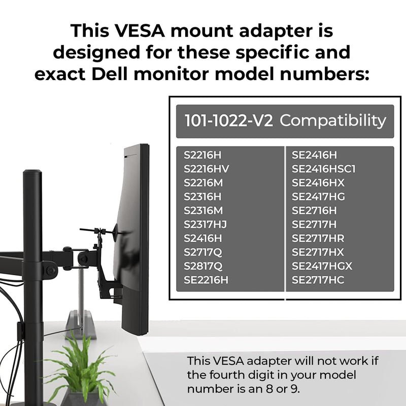 HumanCentric VESA Mount Adapter Compatible with Dell Monitors 75x75|100x100 | Fits SE2416HX, SE2717HX, SE2717HR, SE2717H, S2216M, S2216H, SE2716H, SE2216H, SE2417HG, SE2416H, 75x75mm - 100x100mm Patterns Version 2 Single-Pack