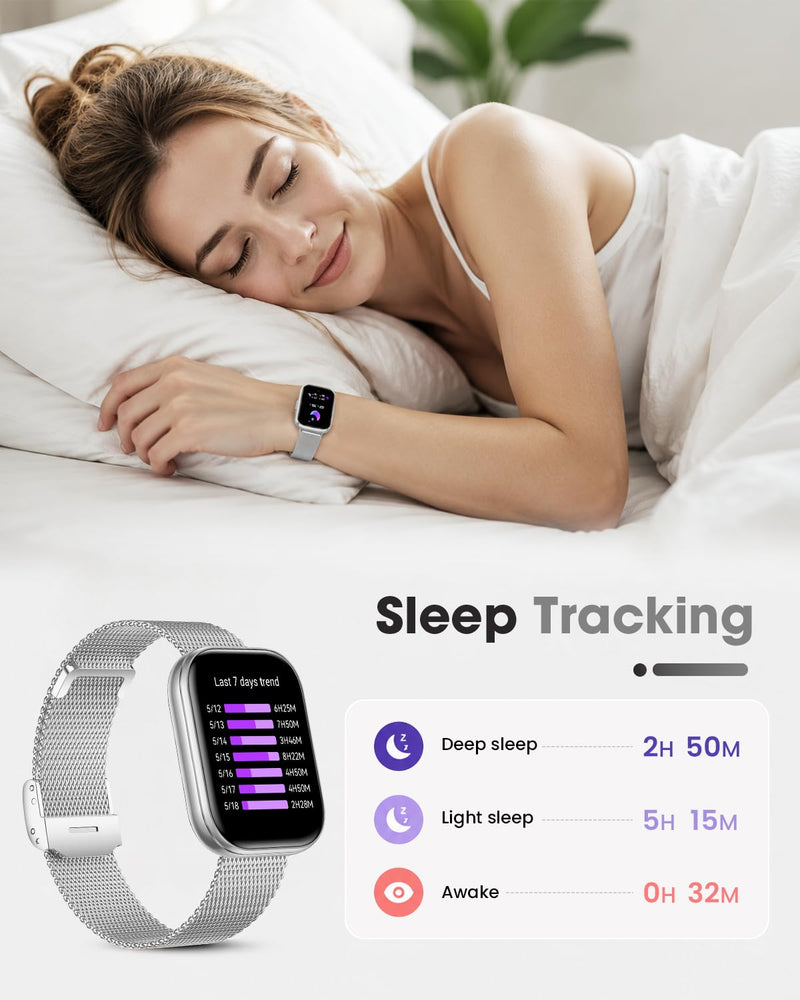 Smart Watch for Women(Call Answer/Dial), 1.75'' Touch Screen Smartwatch for Android iPhone Compatible, Waterproof Fitness Tracker with Heart Rate Sleep Monitor 100+ Sports Modes AI Voice, Silver silver02