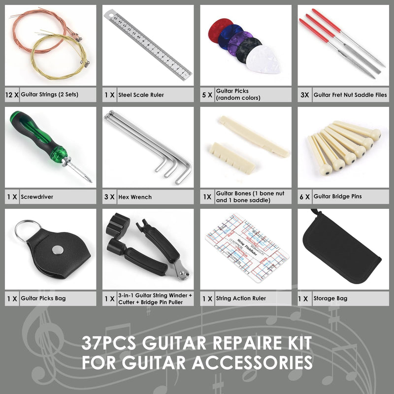 [AUSTRALIA] - 37Pcs Guitar Tools, Guitar Repaire Kit Care Tools with Carry Bag for Acoustic Electric Guitar Ukulele Bass Banjo, Gift for Music or String Instrument Enthusiast 