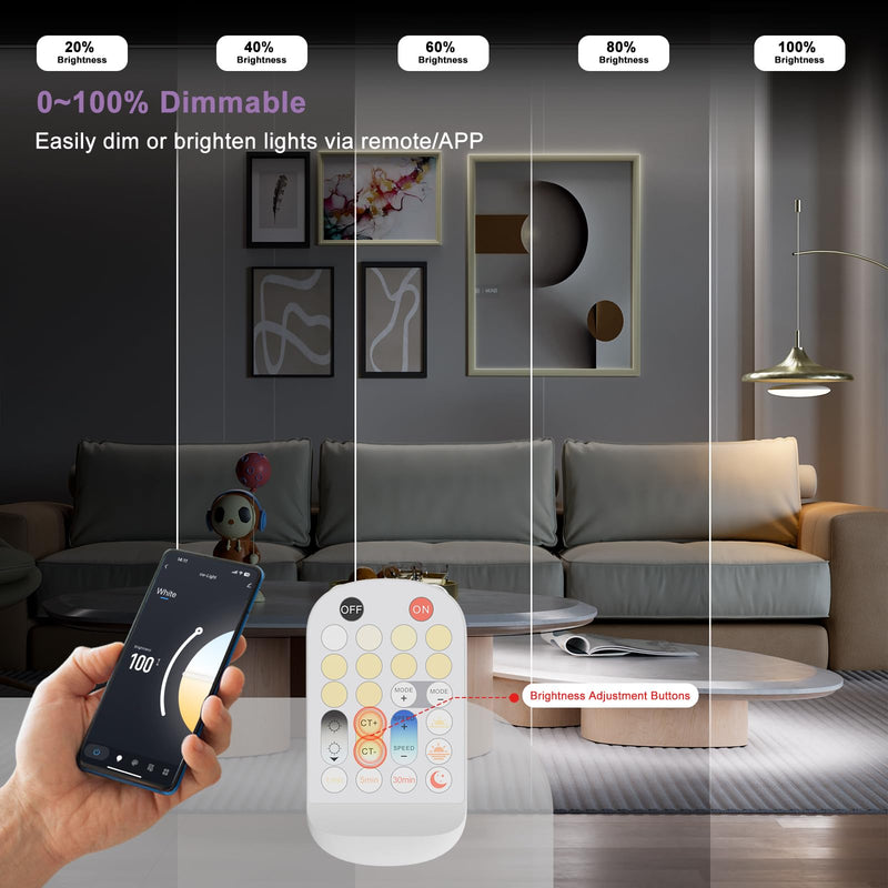 LED Controller Dimmer for CCT COB LED Strip Light,with APP Control,IR Remote,Memory Function,Timing Function for 3-pin Led Strip Lights to Bluetooth/2.4 G Wi-Fi Connection,DC12V 24V