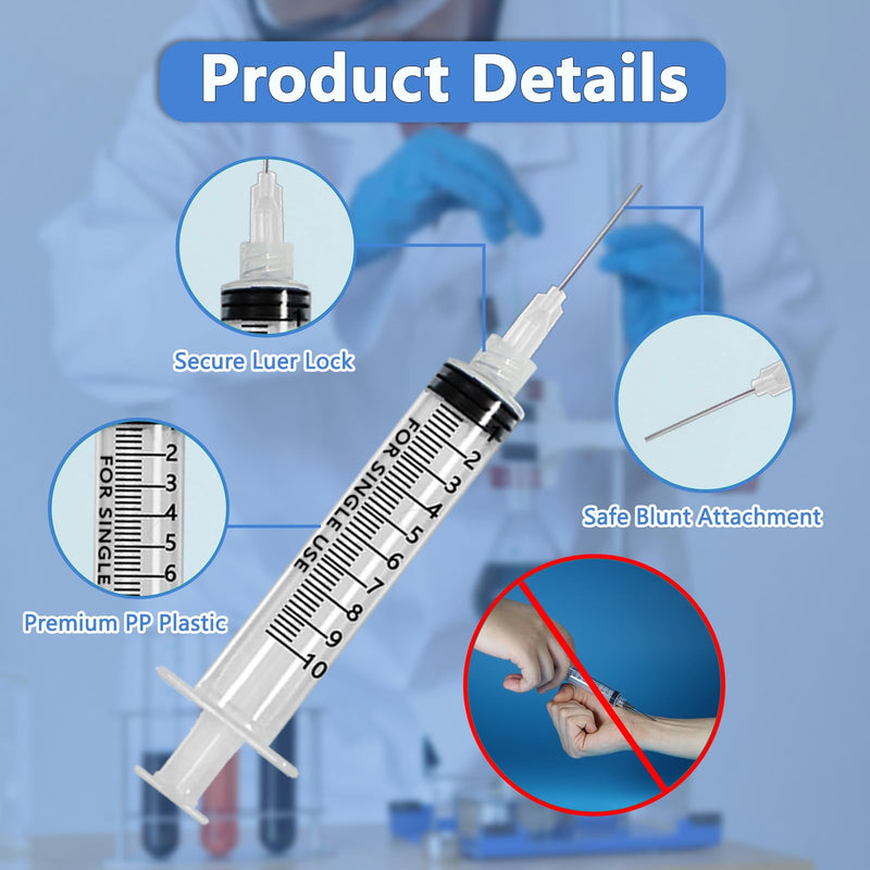Pack of 12 Reusable Luer Lock Syringe, 10 ml Screw Cap Syringe, Threaded Syringe with 14-27G Dosing Needles and Caps Blunt Needle, Dosing Feeding Syringe for Pet Feeding Watering