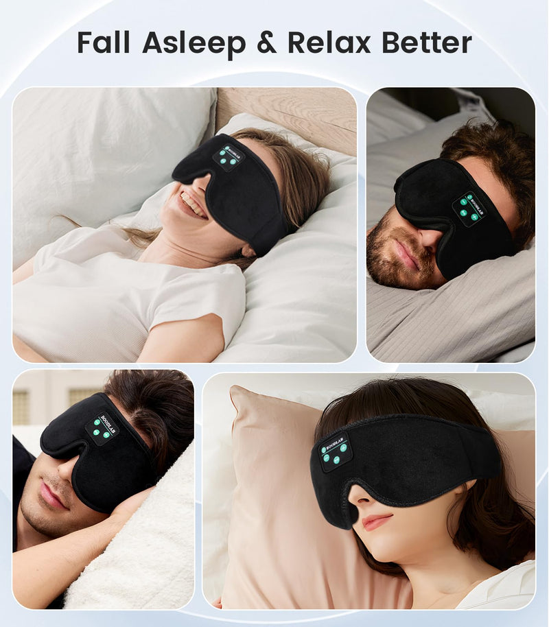 Bluetooth Sleep Mask, Boodlab Sleep Mask with Bluetooth Headphones, Sleeping Headphones for Side Sleepers Travel Yoga, Cool Tech Gadgets Unique Gift for Valentine's Mother's Day Birthday Christmas Black Gray