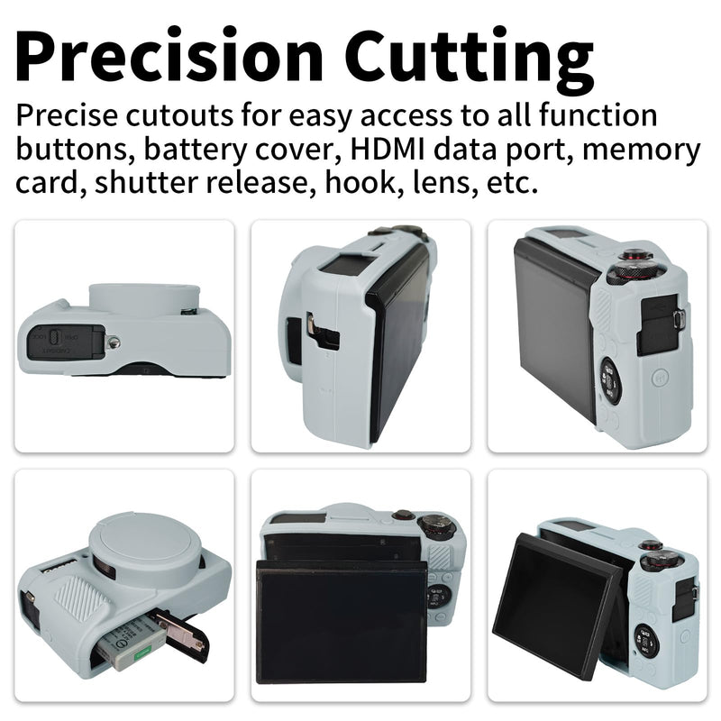 [AUSTRALIA] - G7X Mark II Case, Protective Case for Canon Powershot G7X Mark II Digital Camera, Removable Lens Cover Silicone Sleeve Soft Camera Cover Rubber Protective Body Skin-Light Grey Light Grey with lens cover 