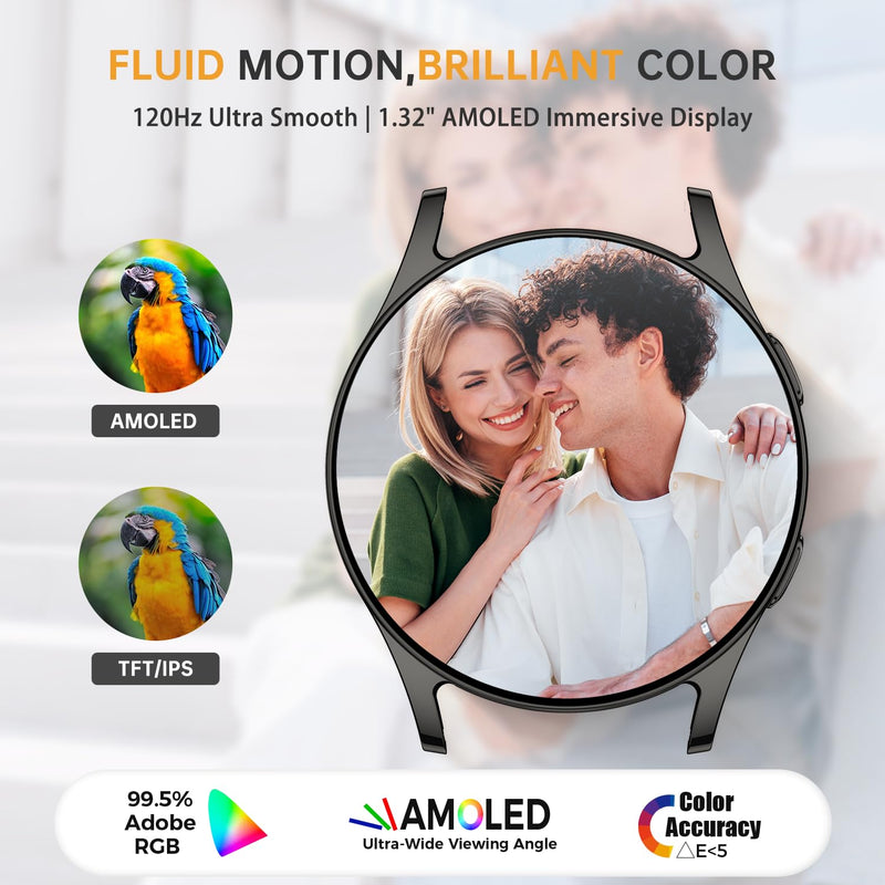 AI Smart Watch for Women Men with GPT, 1.32" AMOLED Fitness Tracker with Heart Rate/Sleep/SpO2 Monitor, Waterproof Smartwatch for Android/iPhone Phones (Black) Black