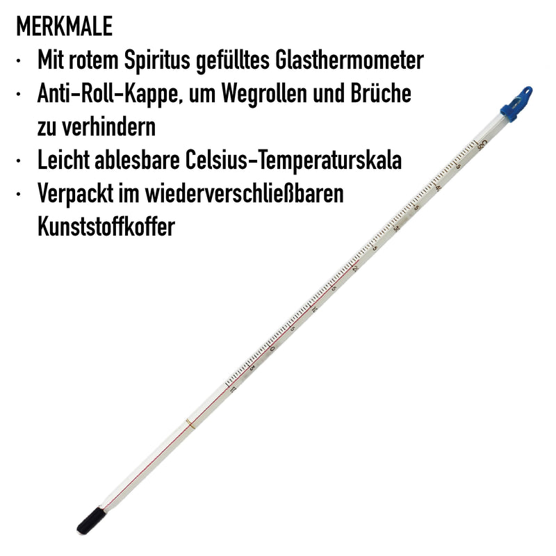[AUSTRALIA] - Glass Thermometer -10 to +50°C 300mm - For measuring water liquid for homemade wine and beer or laboratory and scientific use. Made in the UK 