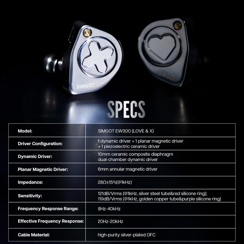 Linsoul SIMGOT EW300 1DD+1Planar+1PZT Hybrid Driver IEMs, Standard Edition | HiFi Wired Earbuds, Gaming Earbuds with Detachable Nozzles, Silver-Plated OFC In Ear Monitor Cable for Audiophile Musician EW300 Standard