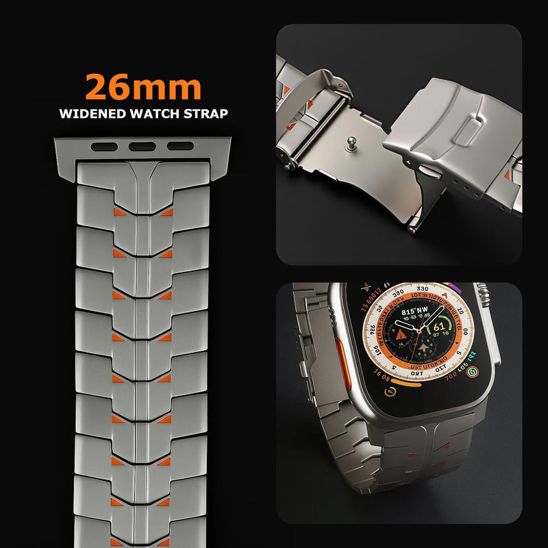 MOLOSLEEVE Titanium Band for Apple Watch Ultra 3/2/1, Wider Body 26mm with Secure Clasp, No-Gap Fit, Lightweight Natural Titanium Orange 49mm
