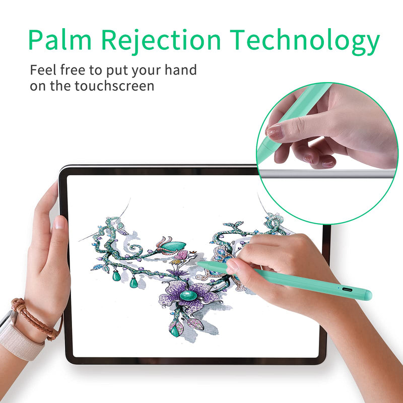 Stylus for iPad Pencil 9th/8th Generation 10.2",Palm Rejection 1.5mm Replaceable Fine Tip Active Stylus Compatible with Apple Pencil for iPad Pen 10.2 Inch 9th/8th for Drawing and Sketching Green