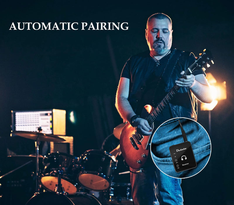 [AUSTRALIA] - Wireless in Ear Monitor System 2.4G Stereo IEM System with Transmitter Beltpack Receiver Automatic Pairing, for Studio, Band Rehearsal, Live Performance One Transmitter+One Receiver 