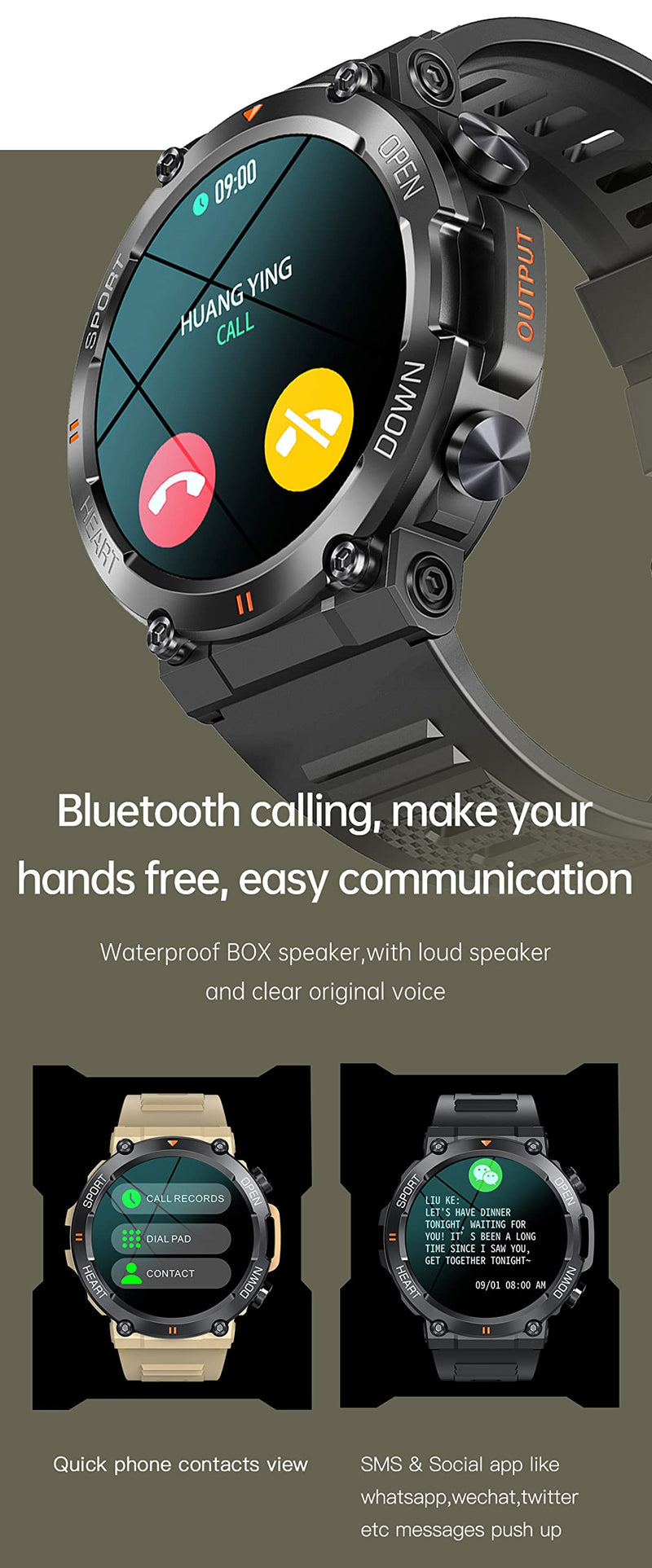 1.39" IPS Screen Smart Watches for Men Rugged Tactical Fitness Tracker with Call (Answer+Dial) Heart Rate SpO2 Sleep Monitor 120+ Sport Modes Waterproof Sport Smartwatch for Android iOS Black
