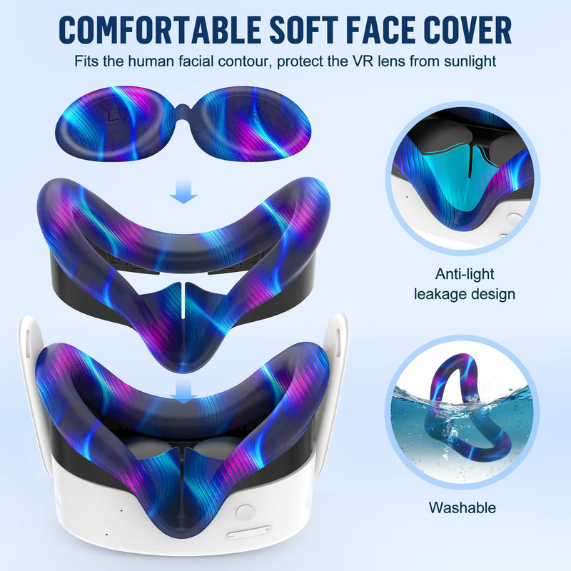 Silicone Cover Set for Oculus/Meta Quest 3S Accessories, 9H Tempered Glass Camera Lens Protector, All-Round Protection for Meta Quest 3s