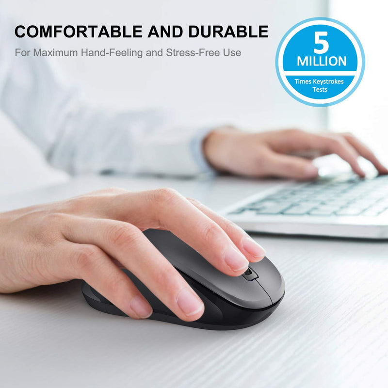 [AUSTRALIA] - WisFox 2.4G Wireless Mouse for Laptop, Ergonomic Computer Mouse with USB Receiver and 3 Adjustable Levels, 6 Button Cordless Mouse Wireless Mice for Windows Mac PC Notebook (Grey) Gray 
