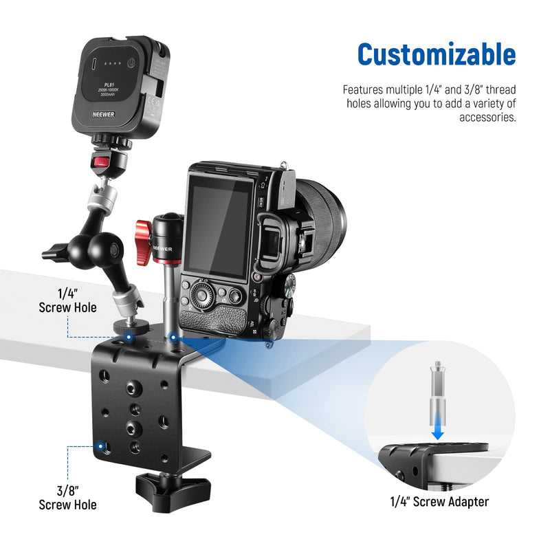 [AUSTRALIA] - NEEWER Heavy Duty C Clamp with Mounting Column for Light Stand, Adjustable Metal Desk Clamp with 1/4" 3/8" Screws for Ring Light LED Video Light Camera, Max Load 44lb/20kg, ST-CCD1 1 Pack 
